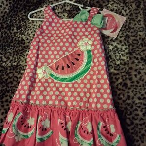 Girls Pink Polka Dot Watermelon Appliqué Dress